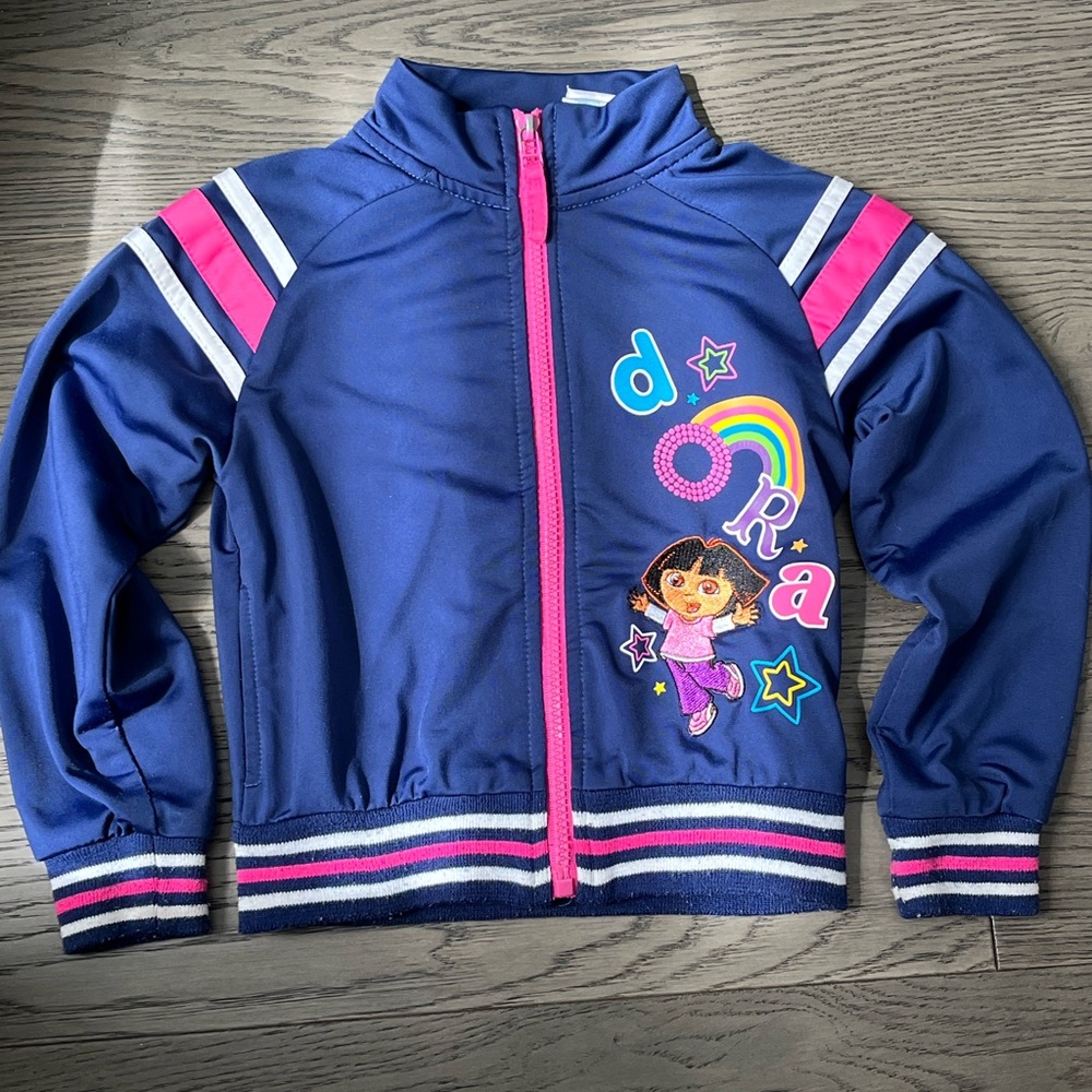 Nickelodeon Blue and Pink Dora the Explorer Zip Up Sweater-Size 5